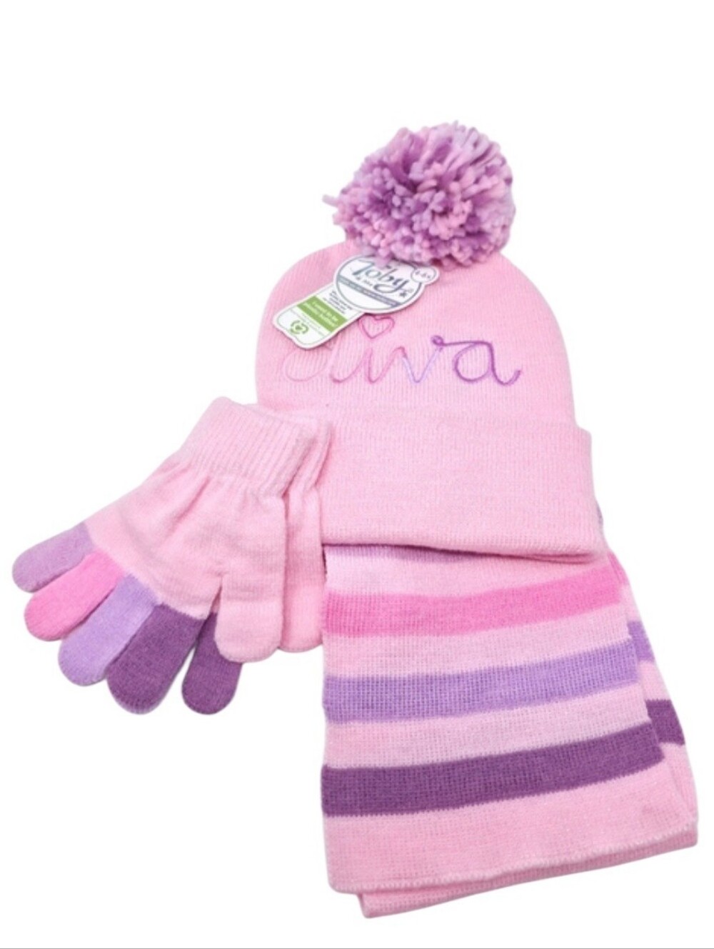 Toby & Me 3pc Pink & Purple Winter Beanie Set 4-6X NWT